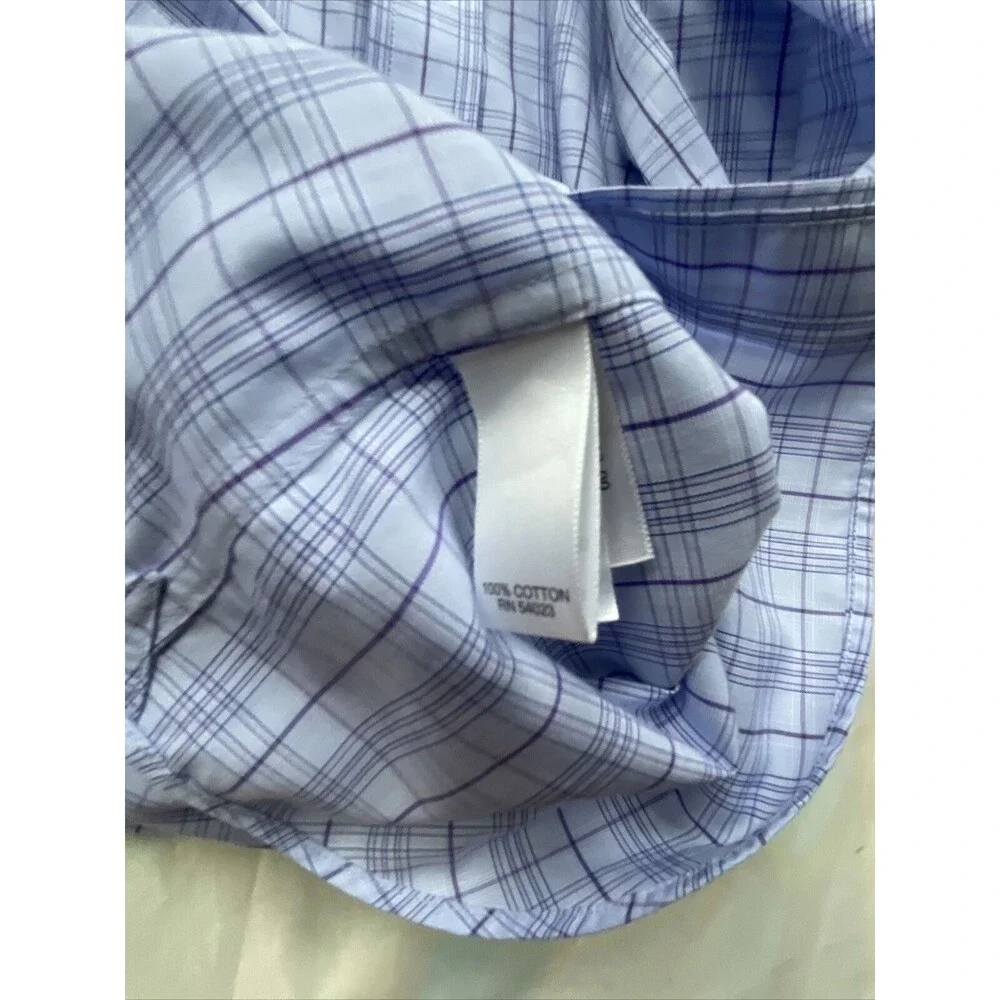 Banana Republic Mens Large Blue Plaid Button Up Shirt Slim Fit Non-Iron Tailored